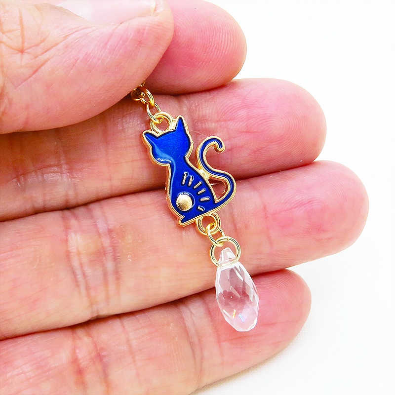 マスク・スマホチャーム 猫とお日様とお星さまと三日月のチャーム ティアドロップ ガラス・クリスタル 金具変更可 セット可