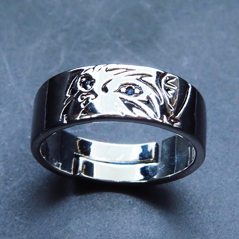 【再販】シルバーカラー リアルな猫フェイスのリング 指輪 ブルージルコン フリーサイズ メンズ レディース