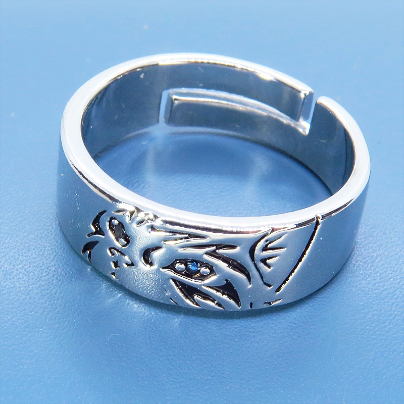 【再販】シルバーカラー リアルな猫フェイスのリング 指輪 ブルージルコン フリーサイズ メンズ レディース