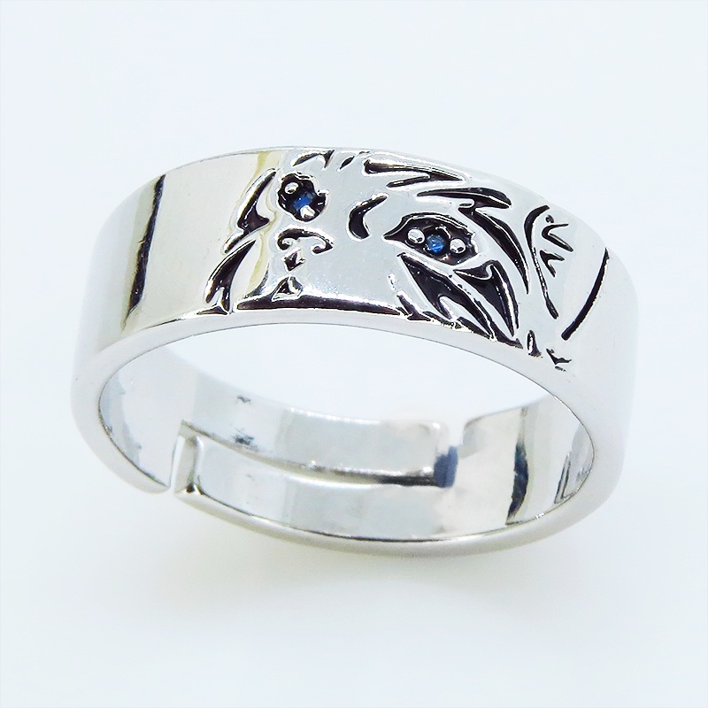 【再販】シルバーカラー リアルな猫フェイスのリング 指輪 ブルージルコン フリーサイズ メンズ レディース