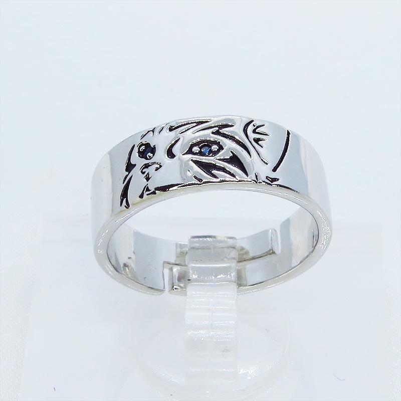 【再販】シルバーカラー リアルな猫フェイスのリング 指輪 ブルージルコン フリーサイズ メンズ レディース