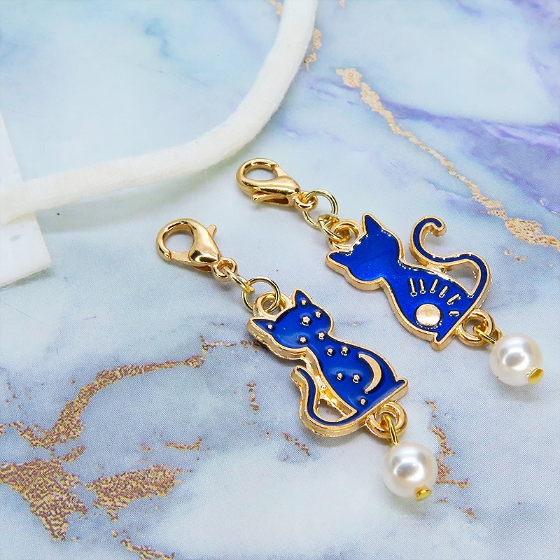 マスク・スマホチャーム 猫とお日様とお星さまと三日月のチャーム スワロフスキーパール マットゴールド 2種セット 金具変更可