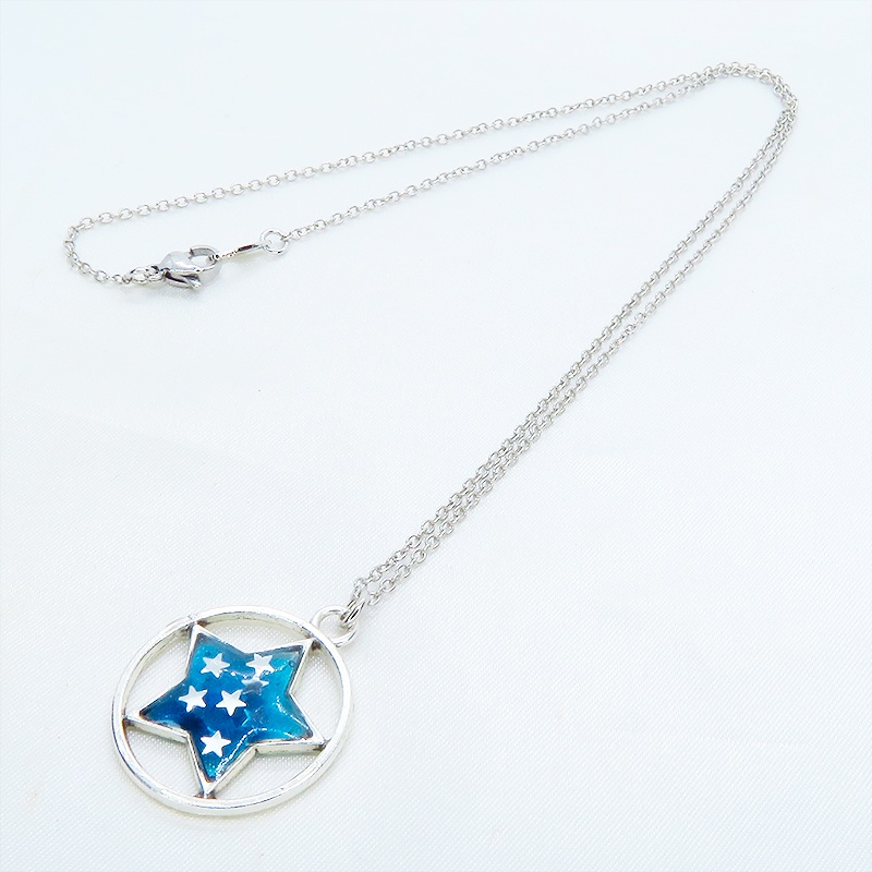 マリンブルー 星のペンダントネックレス アンティークシルバー レジン 立体 長さ調整可 アジャスター追加可