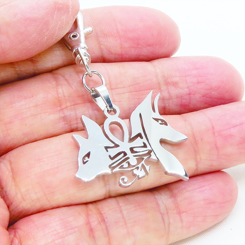 【再々販】シルバーカラー 猫の神 犬の神 バステト アヌビス ステンレスモチーフキーホルダー エジプト オリエンタル 金具変更可