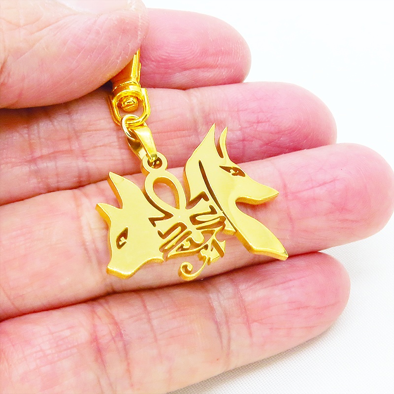 【再々販】ゴールドカラー 猫の神 犬の神 バステト アヌビス ステンレスキーホルダー エジプト オリエンタル 金具変更可