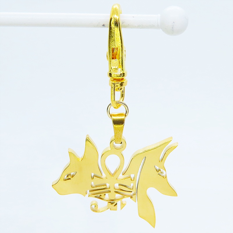 【再々販】ゴールドカラー 猫の神 犬の神 バステト アヌビス ステンレスキーホルダー エジプト オリエンタル 金具変更可