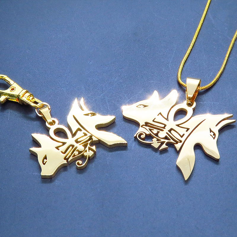 【再々販】ゴールドカラー 猫の神 犬の神 バステト アヌビス ステンレスキーホルダー エジプト オリエンタル 金具変更可