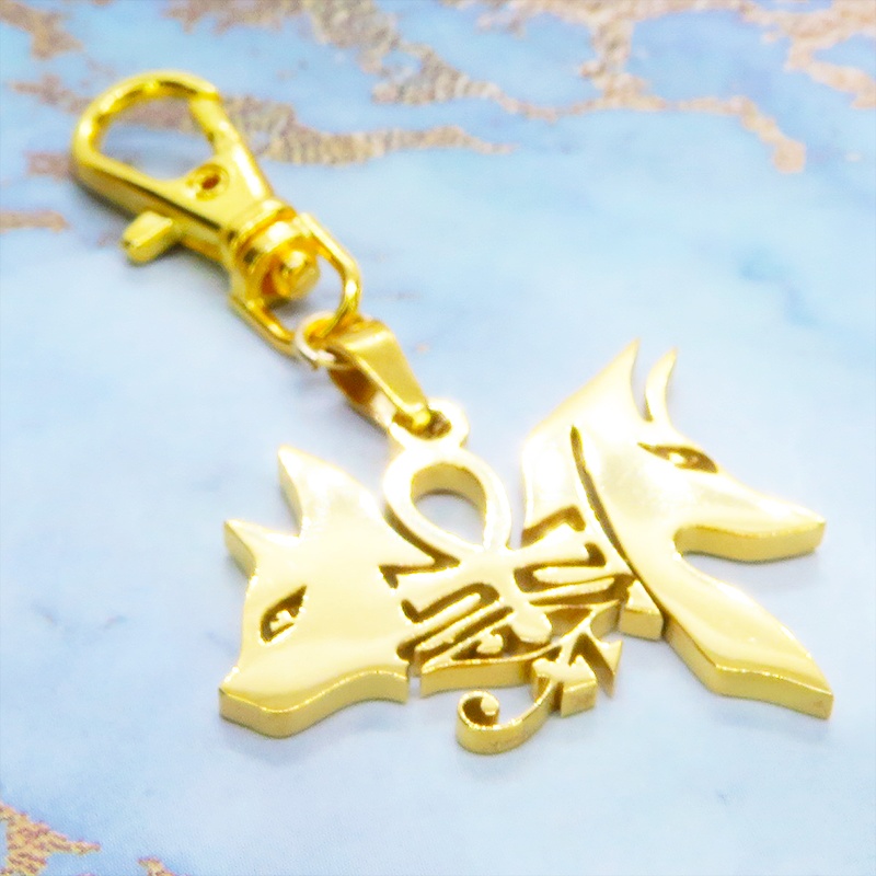 【再々販】ゴールドカラー 猫の神 犬の神 バステト アヌビス ステンレスキーホルダー エジプト オリエンタル 金具変更可