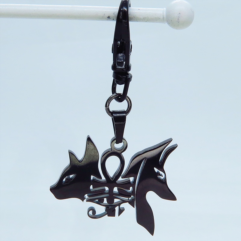 【再販】ブラックカラー 猫の神 犬の神 バステト アヌビス ステンレスキーホルダー エジプト オリエンタル 金具変更可