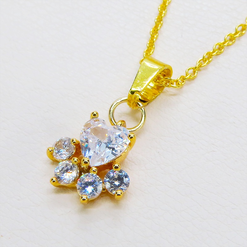 【再販】シルバー925 18KゴールドPLD 肉球モチーフの大人可愛いワンポイントネックレス ジルコニア 猫 犬 アジャスター追加可