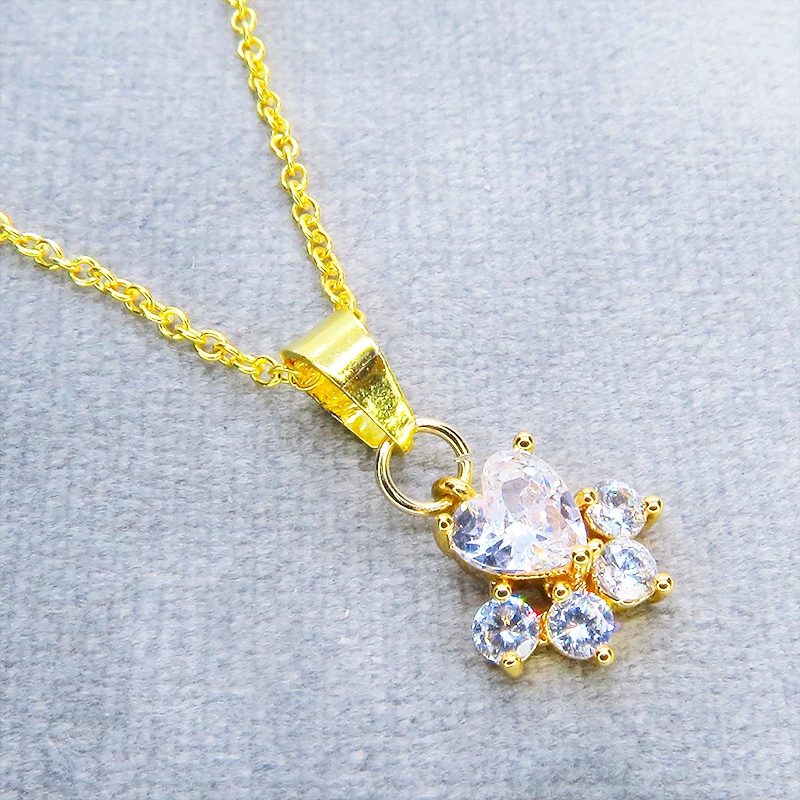 【再販】シルバー925 18KゴールドPLD 肉球モチーフの大人可愛いワンポイントネックレス ジルコニア 猫 犬 アジャスター追加可