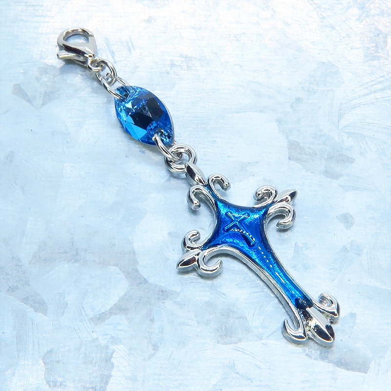マスク・スマホチャーム アンティークシルバー ゴシック調ロザリオをマリンブルーレジンで彩色したチャーム スワロフスキー 金具変更可
