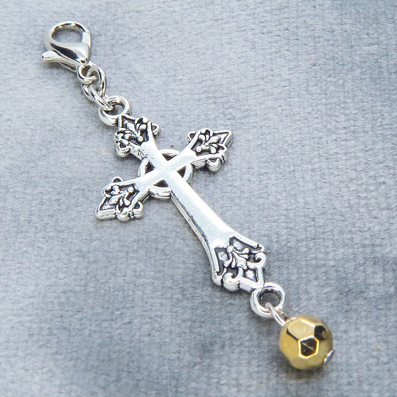 マスク・スマホチャーム アンティークシルバー デザインロザリオモチーフとメタルビーズ 金具変更可