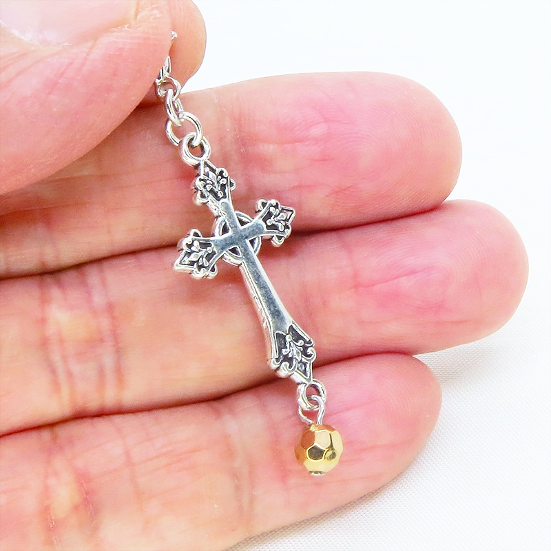 マスク・スマホチャーム アンティークシルバー デザインロザリオモチーフとメタルビーズ 金具変更可