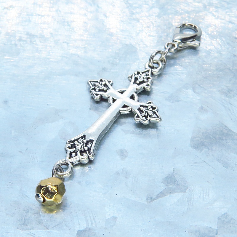 マスク・スマホチャーム アンティークシルバー デザインロザリオモチーフとメタルビーズ 金具変更可