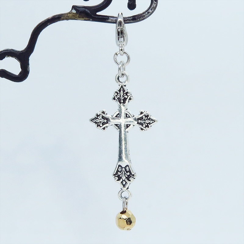 マスク・スマホチャーム アンティークシルバー デザインロザリオモチーフとメタルビーズ 金具変更可