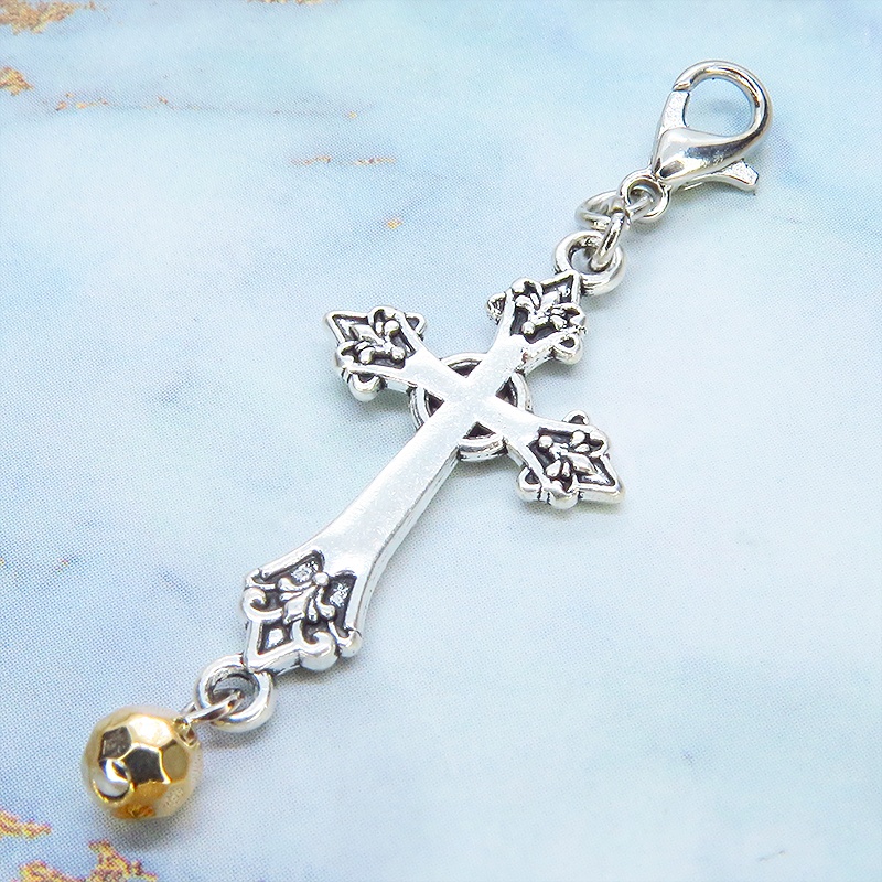 マスク・スマホチャーム アンティークシルバー デザインロザリオモチーフとメタルビーズ 金具変更可