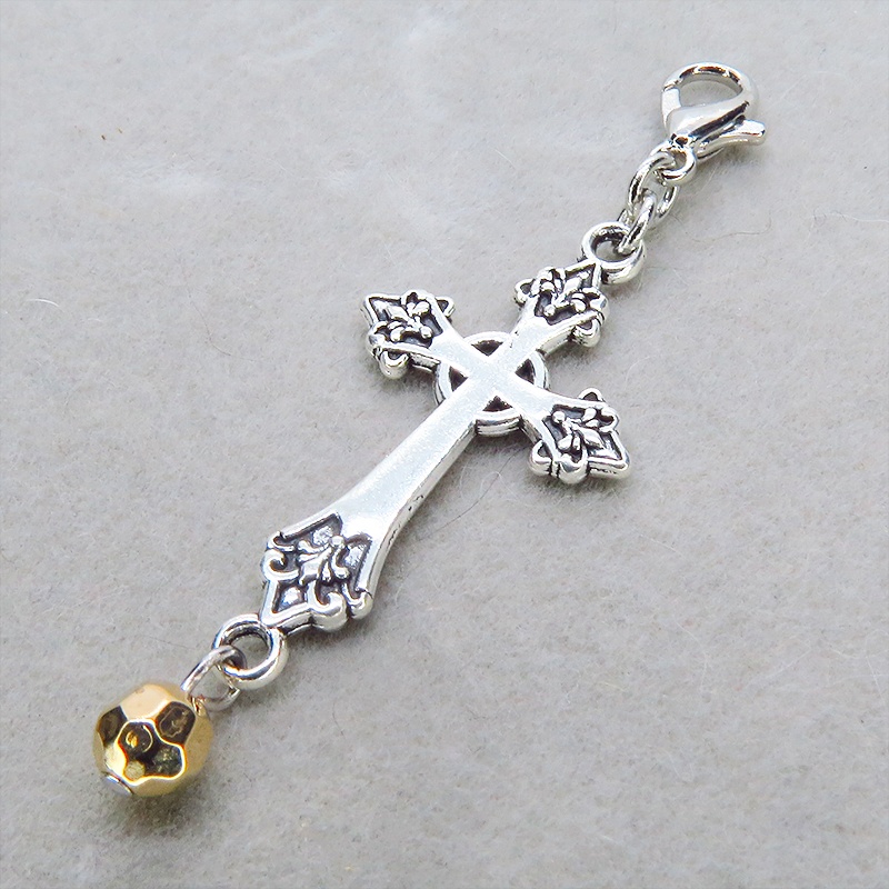 マスク・スマホチャーム アンティークシルバー デザインロザリオモチーフとメタルビーズ 金具変更可