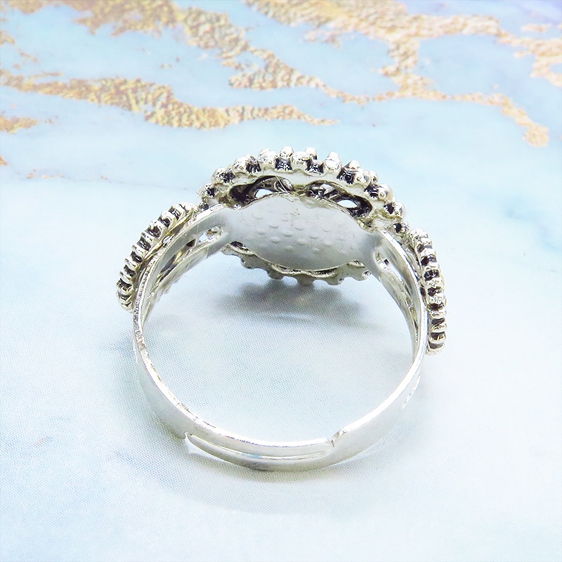 シルバーカラーリング ラインストーンに歯車を組合せたスチームパンク風リング 指輪 フリーサイズ