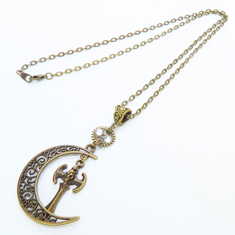 アンティークゴールド アラベスク調透かし入りの三日月と翼モチーフを組合せたネックレス 長さ調整可 アジャスター可