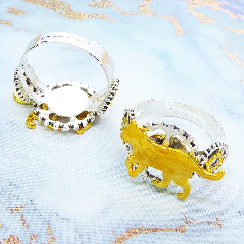 シルバーカラーリング 歩く猫シルエットモチーフに歯車を組合せたスチームパンク風リング 指輪 フリーサイズ