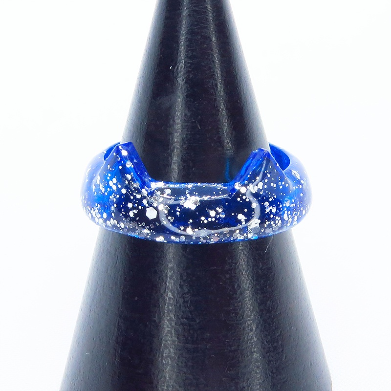 猫耳リング ブルーレジン シルバーラメ 指輪 リングサイズ16号 猫リング