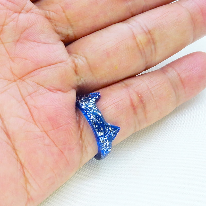 猫耳リング ブルーレジン シルバーラメ 指輪 リングサイズ16号 猫リング