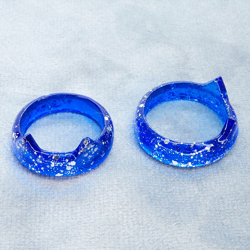 猫耳リング ブルーレジン シルバーラメ 指輪 リングサイズ16号 猫リング