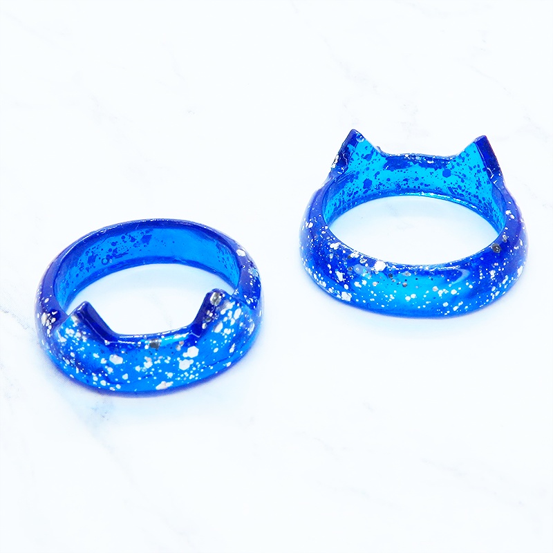 猫耳リング ブルーレジン シルバーラメ 指輪 リングサイズ16号 猫リング