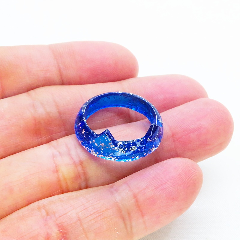猫耳リング ブルーレジン シルバーラメ 指輪 リングサイズ16号 猫リング