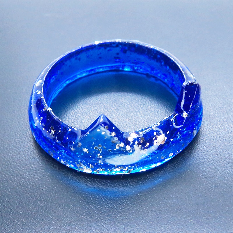 猫耳リング ブルーレジン シルバーラメ 指輪 リングサイズ16号 猫リング