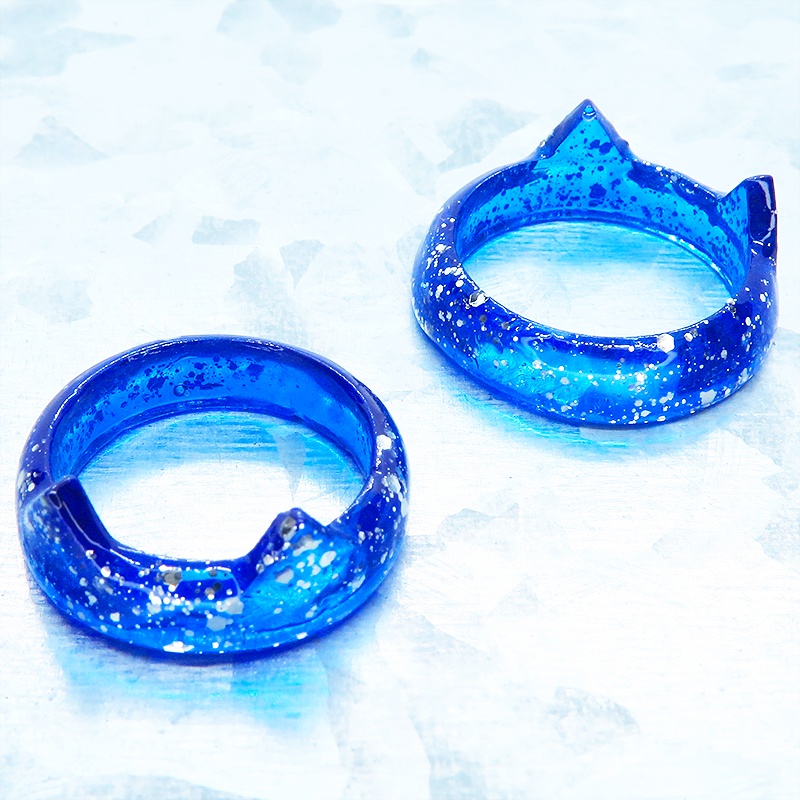 猫耳リング ブルーレジン シルバーラメ 指輪 リングサイズ16号 猫リング