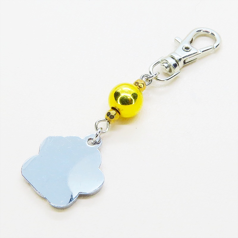 大きめ肉球チャームとゴールドカラーのメタルビーズを組合せたキーホルダー 金具変更可