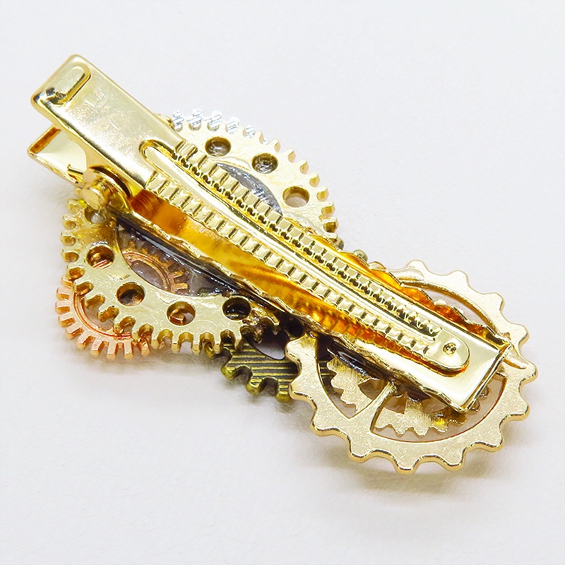 ゴールドカラー 歯車を組合せたスチームパンク風ヘアクリップ 髪飾り レジン