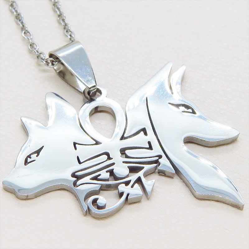 【再販】シルバーカラー 猫の神 犬の神 バステト アヌビス ステンレスネックレス エジプト オリエンタル 長さ調整可