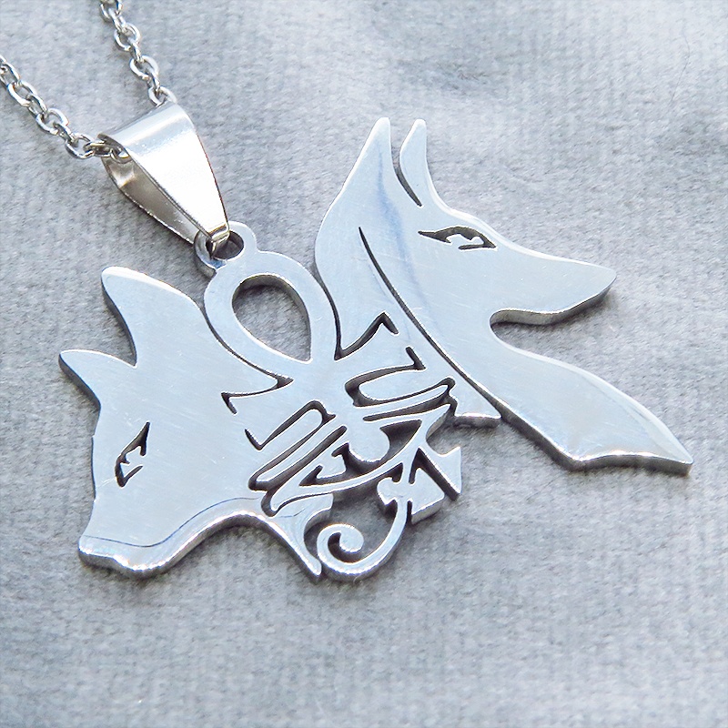 【再販】シルバーカラー 猫の神 犬の神 バステト アヌビス ステンレスネックレス エジプト オリエンタル 長さ調整可