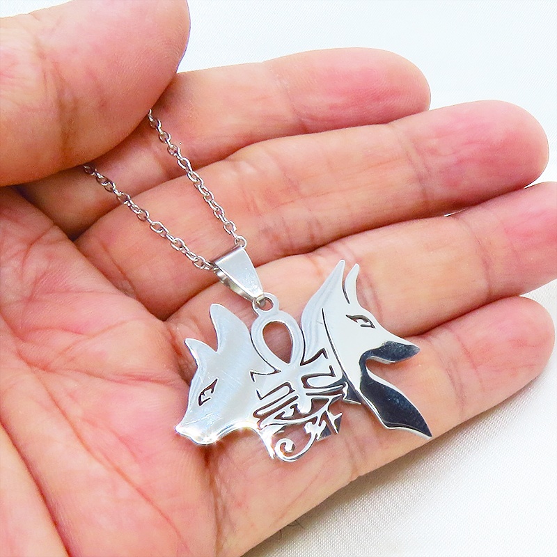 【再販】シルバーカラー 猫の神 犬の神 バステト アヌビス ステンレスネックレス エジプト オリエンタル 長さ調整可