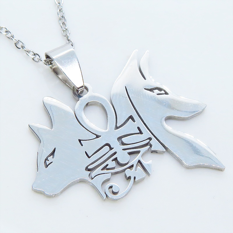 【再販】シルバーカラー 猫の神 犬の神 バステト アヌビス ステンレスネックレス エジプト オリエンタル 長さ調整可