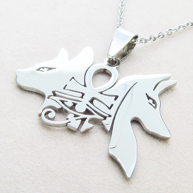 【再販】シルバーカラー 猫の神 犬の神 バステト アヌビス ステンレスネックレス エジプト オリエンタル 長さ調整可