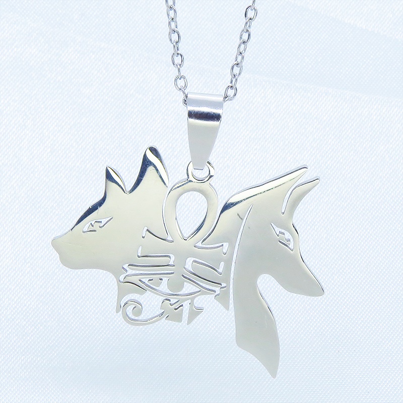 【再販】シルバーカラー 猫の神 犬の神 バステト アヌビス ステンレスネックレス エジプト オリエンタル 長さ調整可