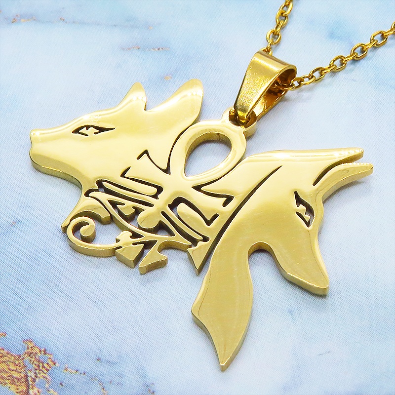 ゴールドカラー 猫の神 犬の神 バステト アヌビス ステンレスネックレス エジプト オリエンタル 長さ調整可