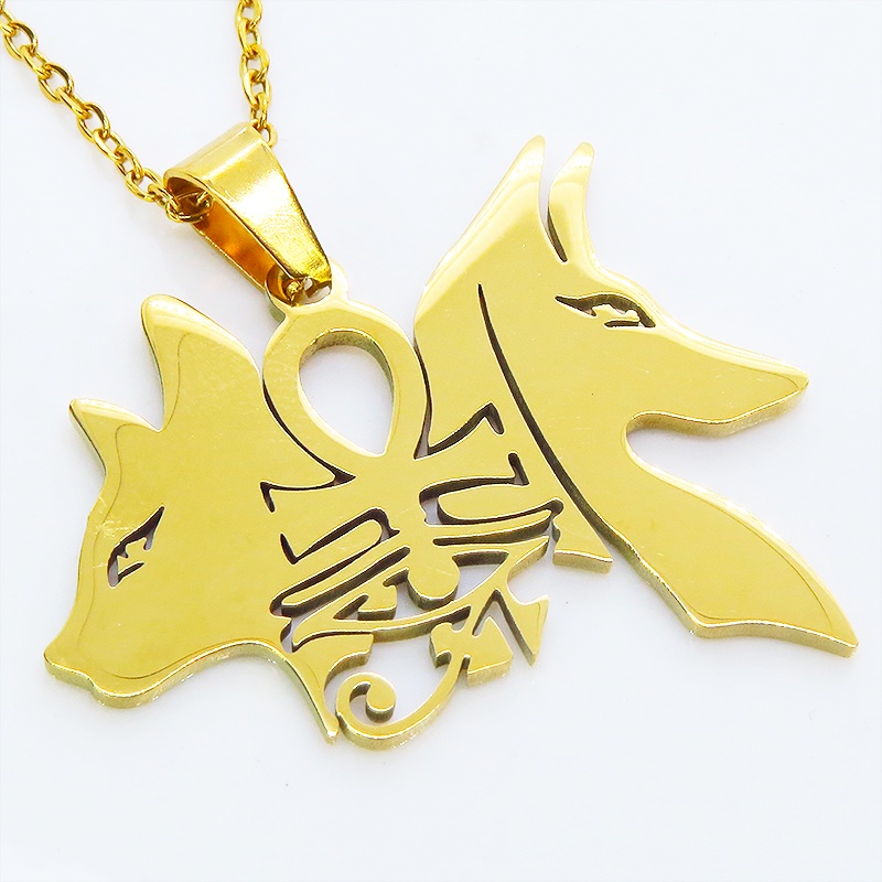 ゴールドカラー 猫の神 犬の神 バステト アヌビス ステンレスネックレス エジプト オリエンタル 長さ調整可
