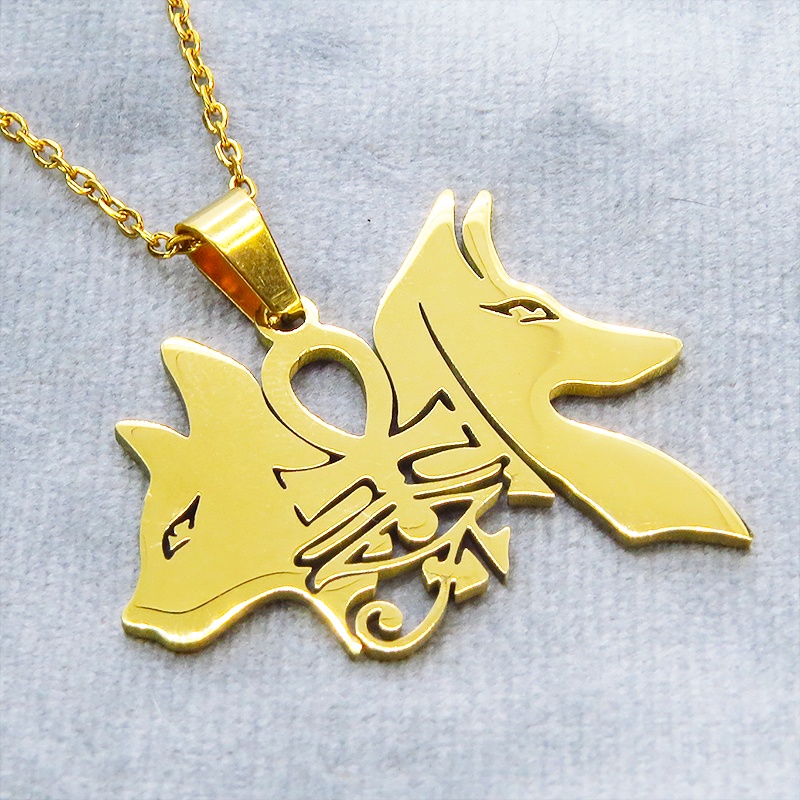 ゴールドカラー 猫の神 犬の神 バステト アヌビス ステンレスネックレス エジプト オリエンタル 長さ調整可