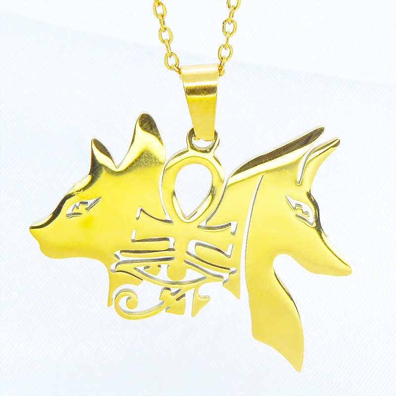 ゴールドカラー 猫の神 犬の神 バステト アヌビス ステンレスネックレス エジプト オリエンタル 長さ調整可