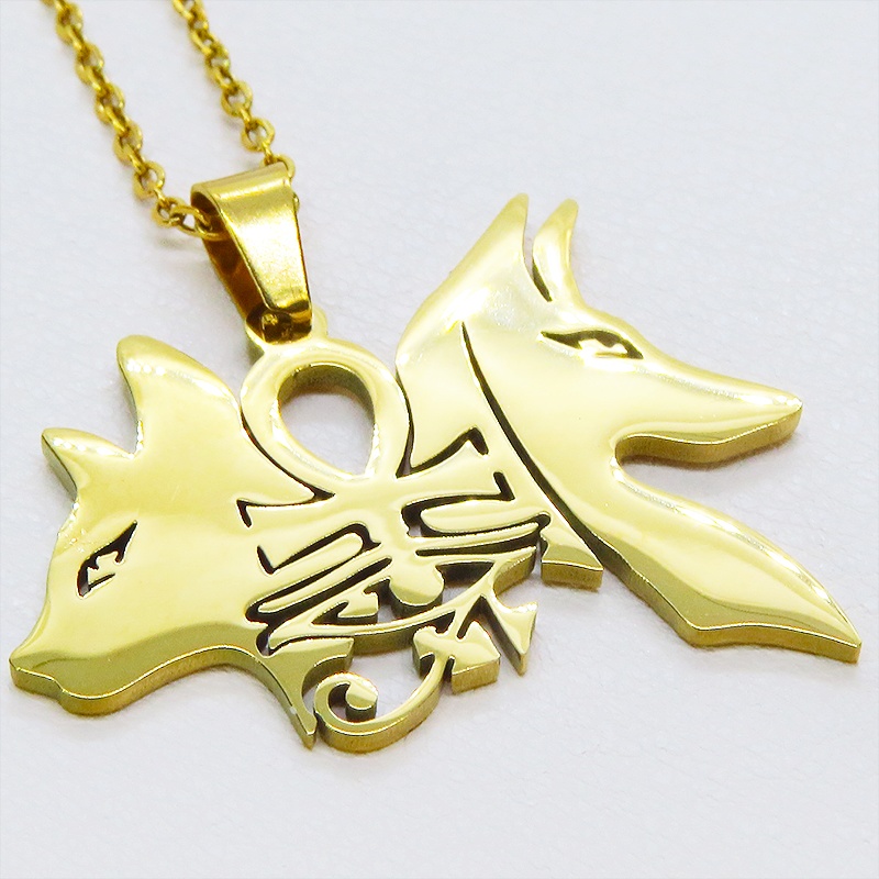 ゴールドカラー 猫の神 犬の神 バステト アヌビス ステンレスネックレス エジプト オリエンタル 長さ調整可