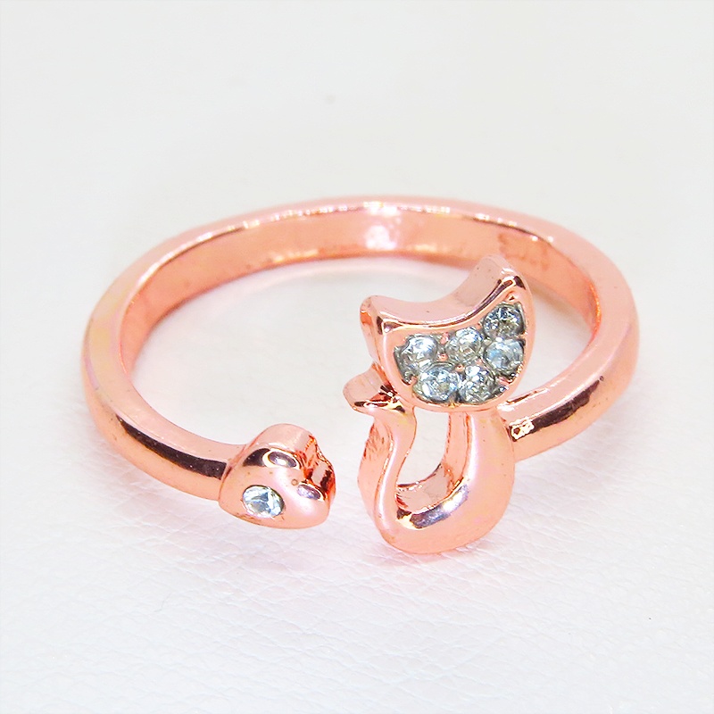 ピンクゴールド 大人可愛い猫のシルエットモチーフのリング キュービックジルコニア シルバー925PLD フリーサイズ 