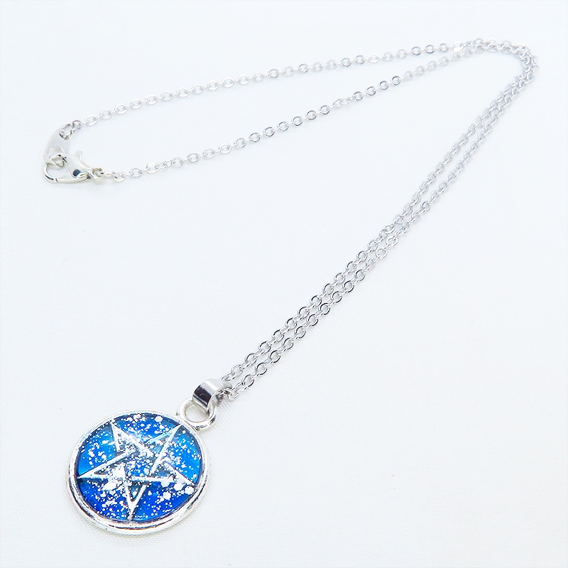 アンティークシルバー ブルーレジンペンタグラム ペンダントネックレス レジン 長さ調整可