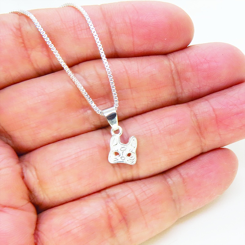 シルバー925 コンパクトな猫フェイスのペンダントネックレス アジャスター追加可
