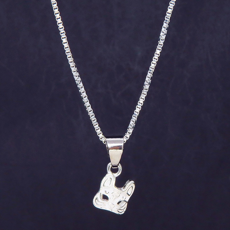 シルバー925 コンパクトな猫フェイスのペンダントネックレス アジャスター追加可