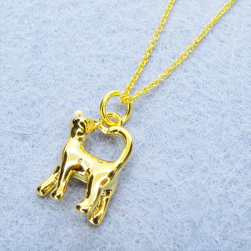 14KGF ゴールドフィルド 歩き猫モチーフのワンポイントペンダントネックレス シルバー925チェーン アジャスター可
